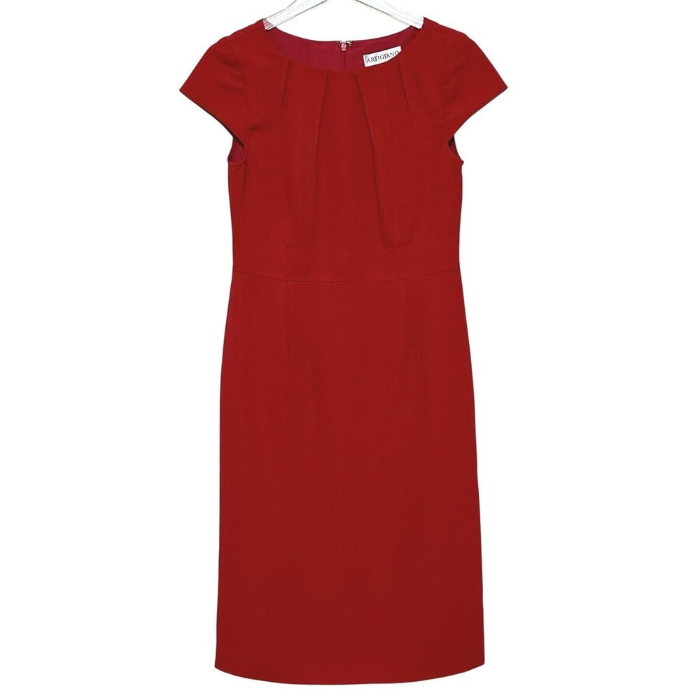Sophisticated Elegant Womens Dress 6 US Red Classic Sheath Holiday Office Siren